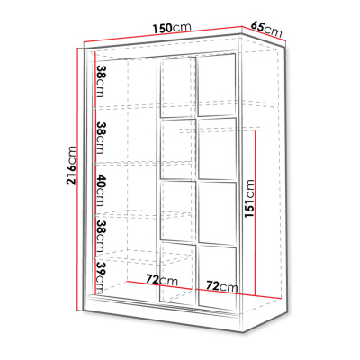 Šatníková skriňa so zrkadlom 150 cm HONG 2 - dub artisan / čierna