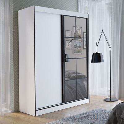 Šatníková skriňa so zrkadlom 150 cm HONG 2 - biela / čierna