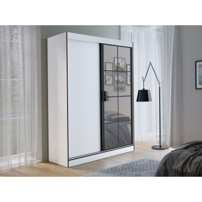 Šatníková skriňa so zrkadlom 150 cm HONG 2 - biela / čierna