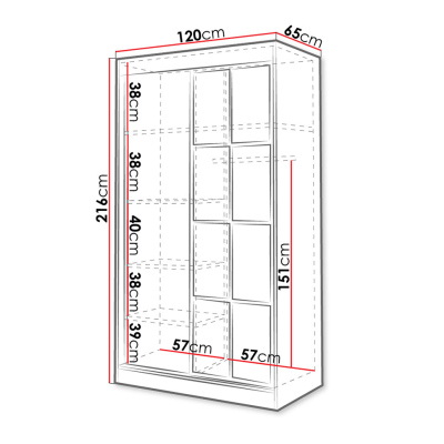 Šatníková skriňa so zrkadlom 120 cm HONG 2 - biela / čierna