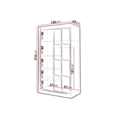 Šatníková skriňa so zrkadlom 120 cm HONG 2 - biela / čierna