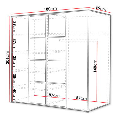 Šatníková skriňa so zrkadlom 180 cm HONG 1 - dub artisan / čierna