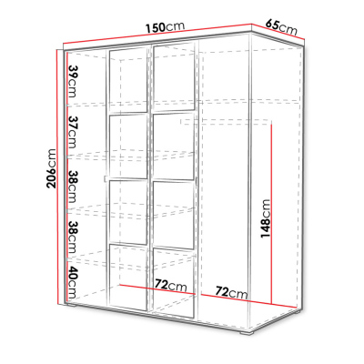 Šatníková skriňa so zrkadlom 150 cm HONG 1 - dub artisan / čierna