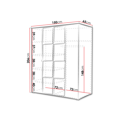 Šatníková skriňa so zrkadlom 150 cm HONG 1 - biela / čierna