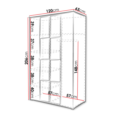 Šatníková skriňa so zrkadlom 120 cm HONG 1 - biela / čierna