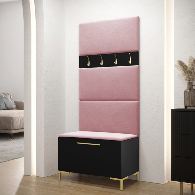 Nábytok do predsiene s čalúnenými panelmi ANDORA 3 - čierny / ružový