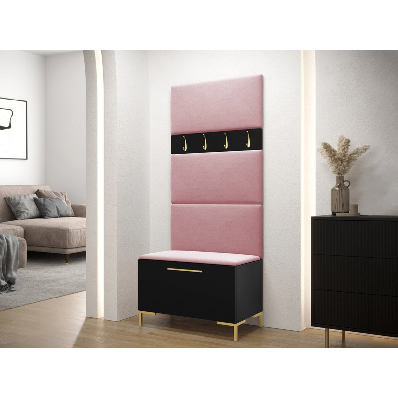 Nábytok do predsiene s čalúnenými panelmi ANDORA 3 - čierny / ružový