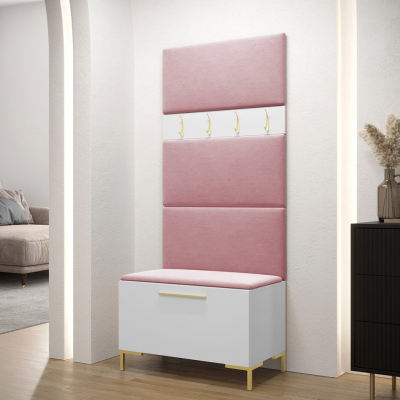 Nábytok do predsiene s čalúnenými panelmi ANDORA 3 - biely / ružový