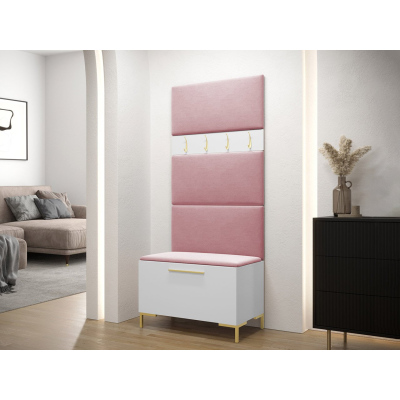 Nábytok do predsiene s čalúnenými panelmi ANDORA 3 - biely / ružový