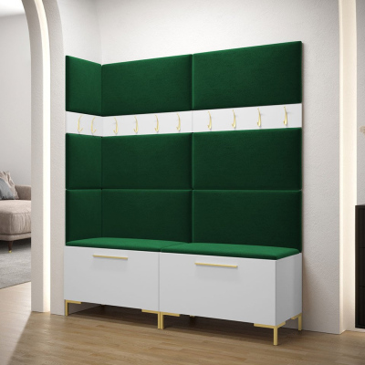 Predsieňová stena s čalúnenými panelmi ANDORA 6 - biela / zelená