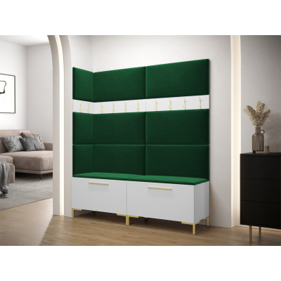 Predsieňová stena s čalúnenými panelmi ANDORA 6 - biela / zelená