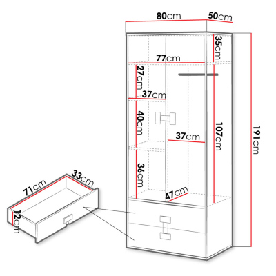 Dvojdverová šatníková skriňa 80 cm BASHIRA - dub / biela