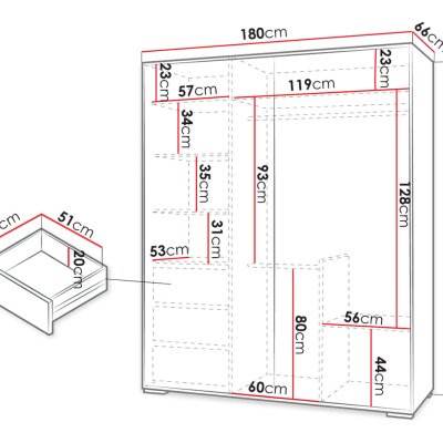 Šatníková skriňa so zrkadlom 180 cm DELUN - dub sonoma