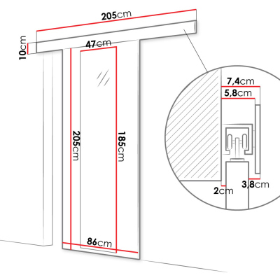 Posuvné dvere so zrkadlom MANAMI 4 - 80 cm, dub sonoma