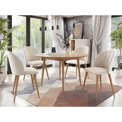 Okrúhly jedálenský stôl 100 cm so 4 stoličkami NOWEN 1 - prírodné drevo / béžový