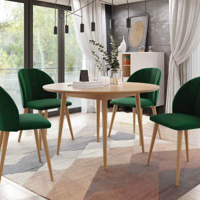 Okrúhly jedálenský stôl 100 cm so 4 stoličkami NOWEN 1 - prírodné drevo / zelený