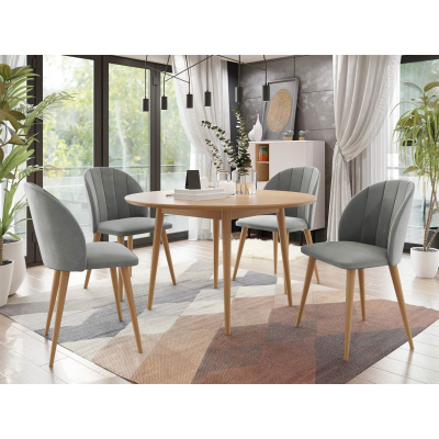 Okrúhly jedálenský stôl 100 cm so 4 stoličkami NOWEN 1 - prírodné drevo / šedý