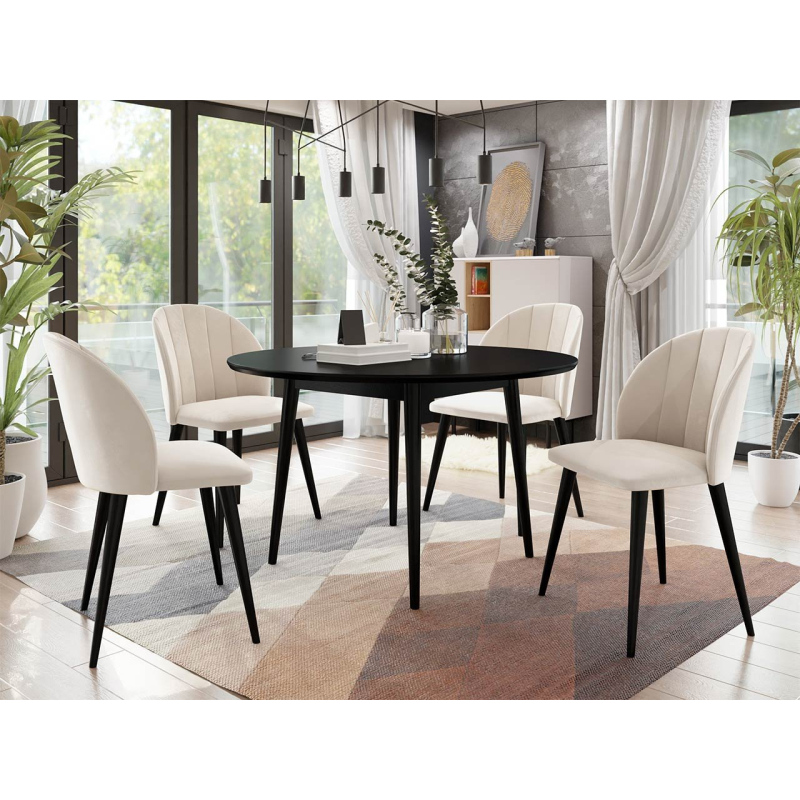 Okrúhly jedálenský stôl 100 cm so 4 stoličkami NOWEN 1 - čierny / béžový