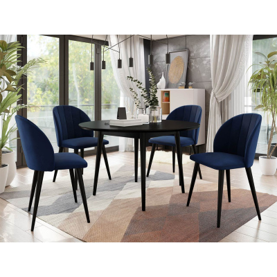 Okrúhly jedálenský stôl 100 cm so 4 stoličkami NOWEN 1 - čierny / modrý