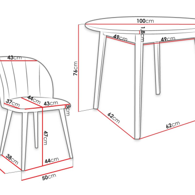 Okrúhly jedálenský stôl 100 cm so 4 stoličkami NOWEN 1 - prírodné drevo / ružový