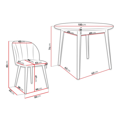 Okrúhly jedálenský stôl 100 cm so 4 stoličkami NOWEN 1 - prírodné drevo / ružový