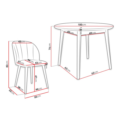 Okrúhly jedálenský stôl 100 cm so 4 stoličkami NOWEN 1 - prírodné drevo / zelený