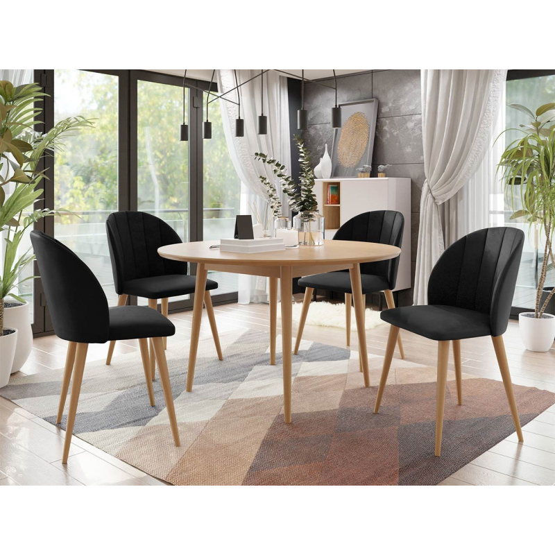 Okrúhly jedálenský stôl 120 cm so 4 stoličkami NOWEN 1 - prírodné drevo / čierny