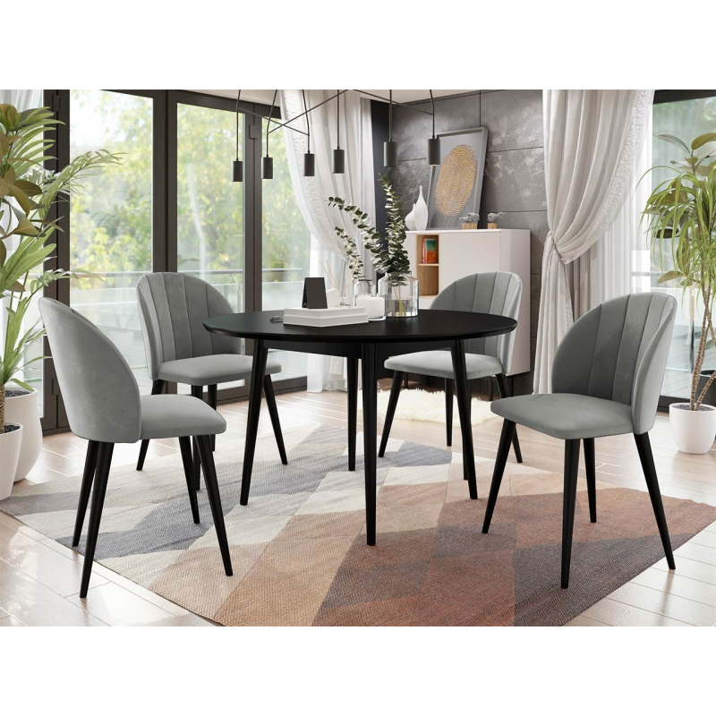 Okrúhly jedálenský stôl 120 cm so 4 stoličkami NOWEN 1 - čierny / šedý
