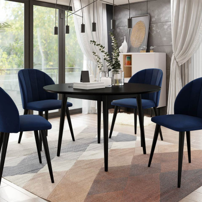 Okrúhly jedálenský stôl 120 cm so 4 stoličkami NOWEN 1 - čierny / modrý