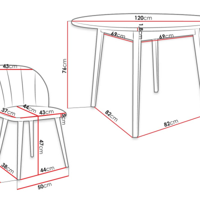 Okrúhly jedálenský stôl 120 cm so 4 stoličkami NOWEN 1 - prírodné drevo / ružový