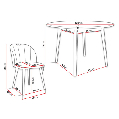 Okrúhly jedálenský stôl 120 cm so 4 stoličkami NOWEN 1 - prírodné drevo / ružový