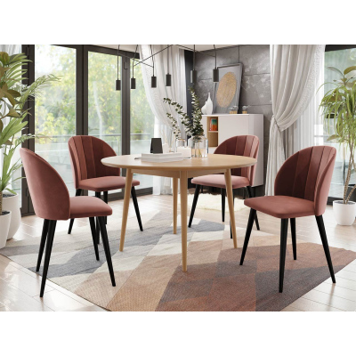Jedálenský stôl 120 cm so 4 stoličkami NOWEN 1 - prírodné drevo / čierny / ružový
