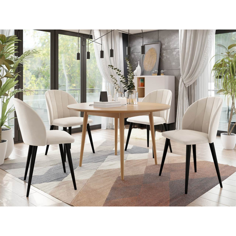 Jedálenský stôl 120 cm so 4 stoličkami NOWEN 1 - prírodné drevo / čierny / béžový