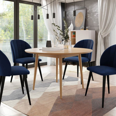 Jedálenský stôl 120 cm so 4 stoličkami NOWEN 1 - prírodné drevo / čierny / modrý