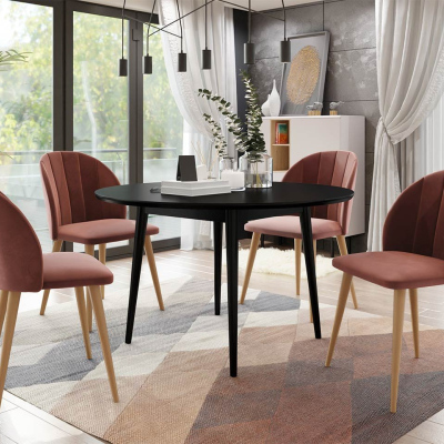 Jedálenský stôl 120 cm so 4 stoličkami NOWEN 1 - čierny / prírodné drevo / ružový