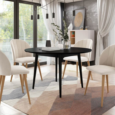 Jedálenský stôl 120 cm so 4 stoličkami NOWEN 1 - čierny / prírodné drevo / béžový