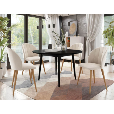 Jedálenský stôl 120 cm so 4 stoličkami NOWEN 1 - čierny / prírodné drevo / béžový