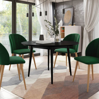 Jedálenský stôl 120 cm so 4 stoličkami NOWEN 1 - čierny / prírodné drevo / zelený