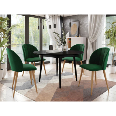 Jedálenský stôl 120 cm so 4 stoličkami NOWEN 1 - čierny / prírodné drevo / zelený