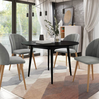 Jedálenský stôl 120 cm so 4 stoličkami NOWEN 1 - čierny / prírodné drevo / šedý