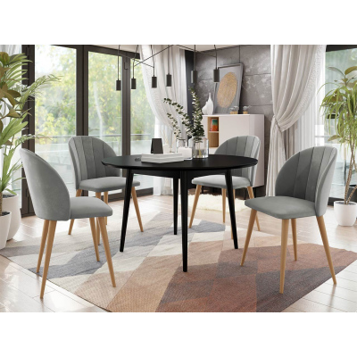 Jedálenský stôl 120 cm so 4 stoličkami NOWEN 1 - čierny / prírodné drevo / šedý