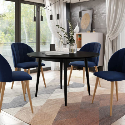 Jedálenský stôl 120 cm so 4 stoličkami NOWEN 1 - čierny / prírodné drevo / modrý