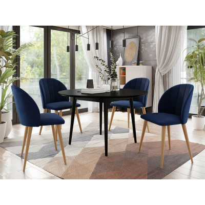 Jedálenský stôl 120 cm so 4 stoličkami NOWEN 1 - čierny / prírodné drevo / modrý