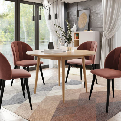 Jedálenský stôl 100 cm so 4 stoličkami NOWEN 1 - prírodné drevo / čierny / ružový