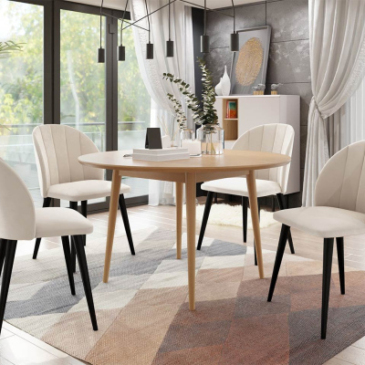 Jedálenský stôl 100 cm so 4 stoličkami NOWEN 1 - prírodné drevo / čierny / béžový