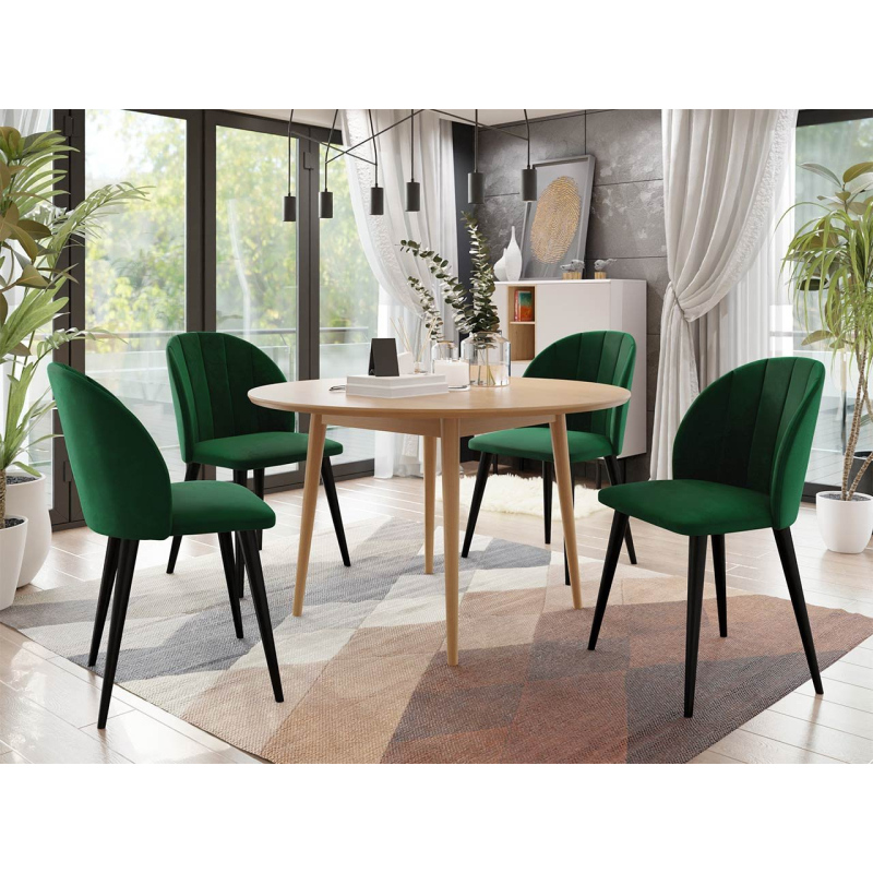 Jedálenský stôl 100 cm so 4 stoličkami NOWEN 1 - prírodné drevo / čierny / zelený