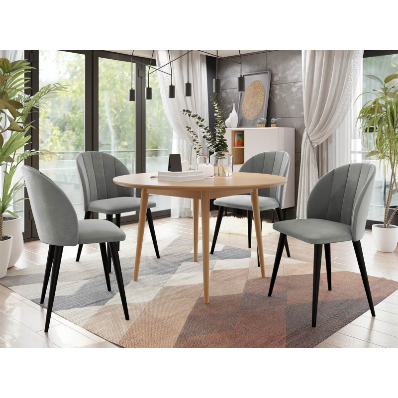 Jedálenský stôl 100 cm so 4 stoličkami NOWEN 1 - prírodné drevo / čierny / šedý