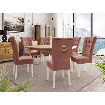 Luxusný jedálenský set NOWEN 3 - hnedý / biely / ružový + pozlátené klopadlo