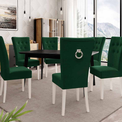 Luxusný jedálenský set NOWEN 3 - čierny / biely / zelený + chrómované klopadlo