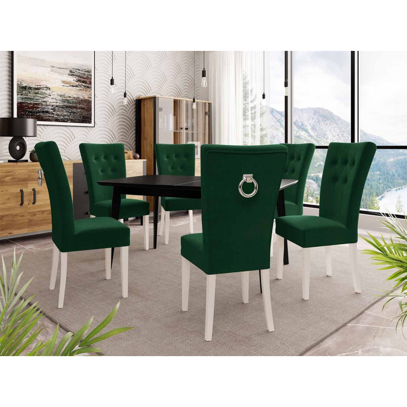 Luxusný jedálenský set NOWEN 3 - čierny / biely / zelený + chrómované klopadlo